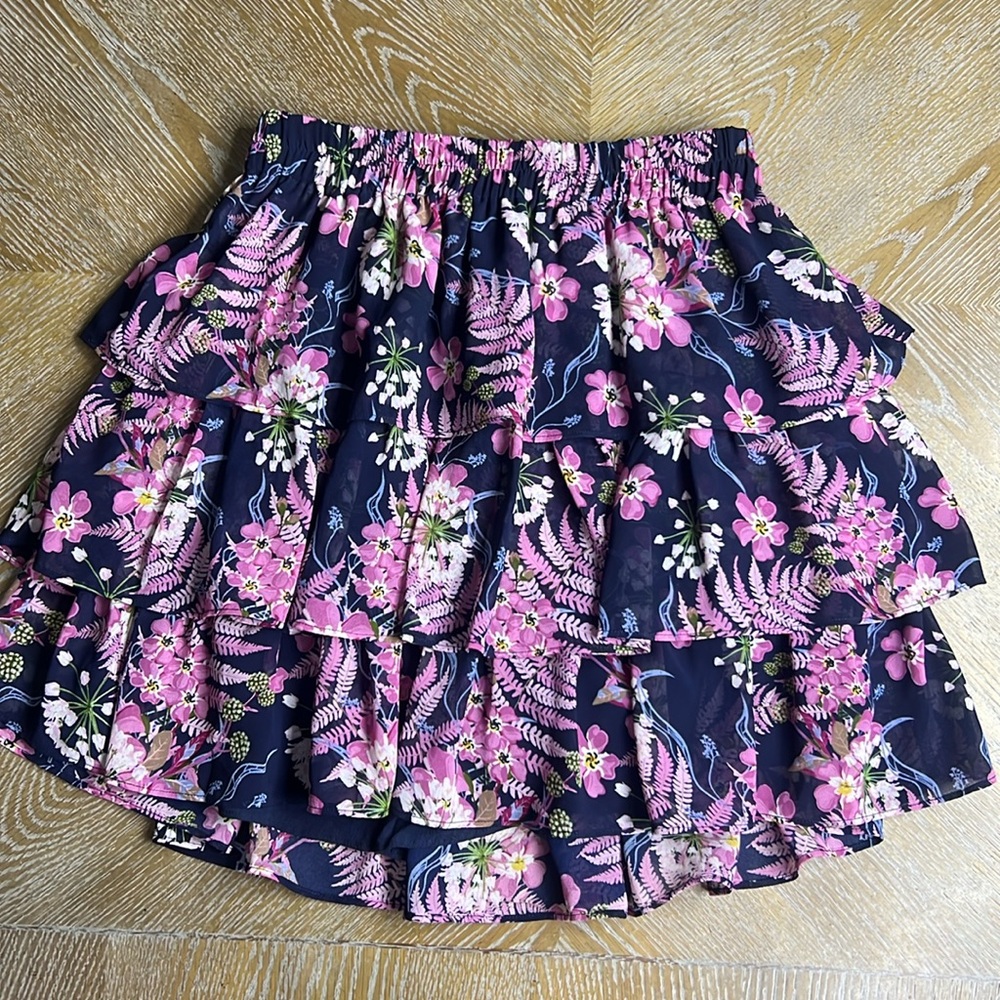 ALLISON Navy Purple Floral Layered Ruffle Skirt S
